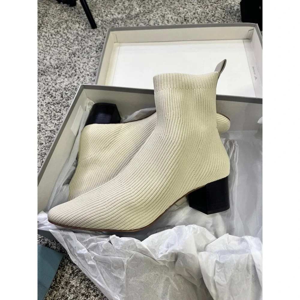 Everlane The Glove Boot Bone ReKnit‎ Ribbed Sock Bootie Pointed Toe Block Heel